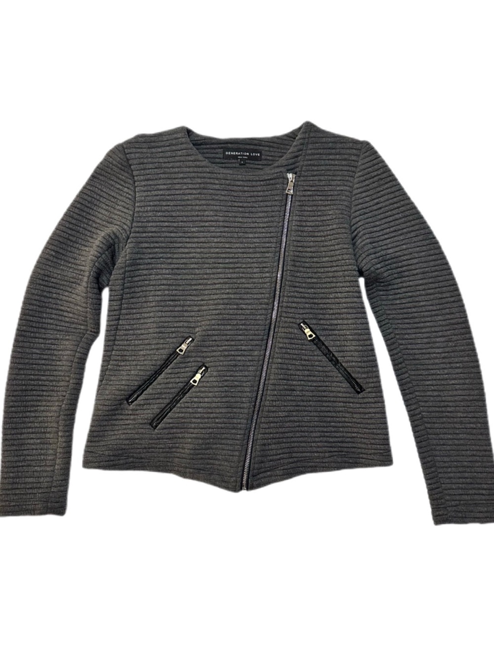 Generation Love Ribbed Knit Asymmetrical Moto Jacket Gray Size S